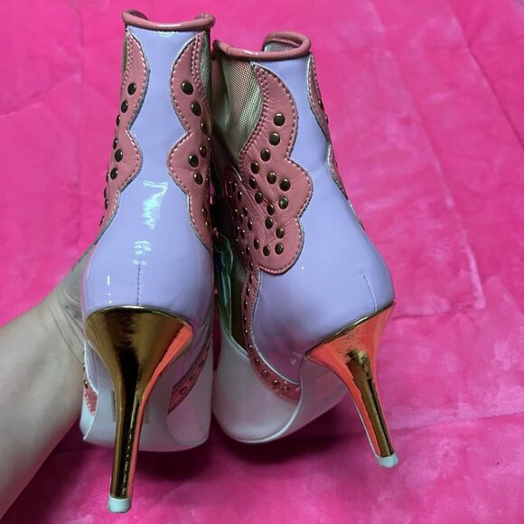 Jeffrey Campbell Nevertheless Western Heel Boots Leather Mesh 5.5 Cowboy - Picture 7 of 7